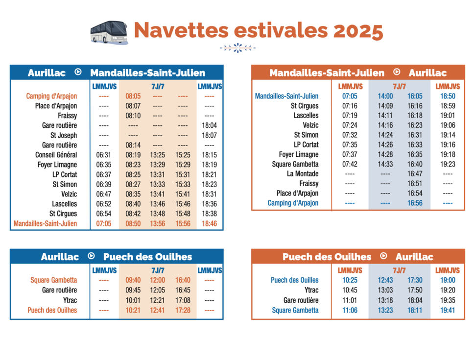 Horaires navettes estivales