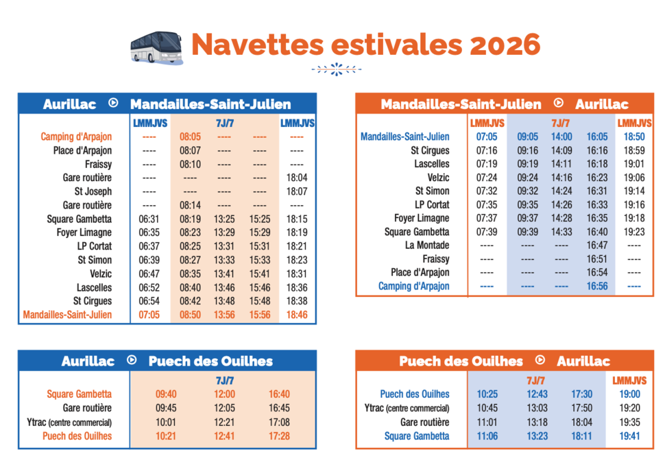 horaires navettes estivales 2026